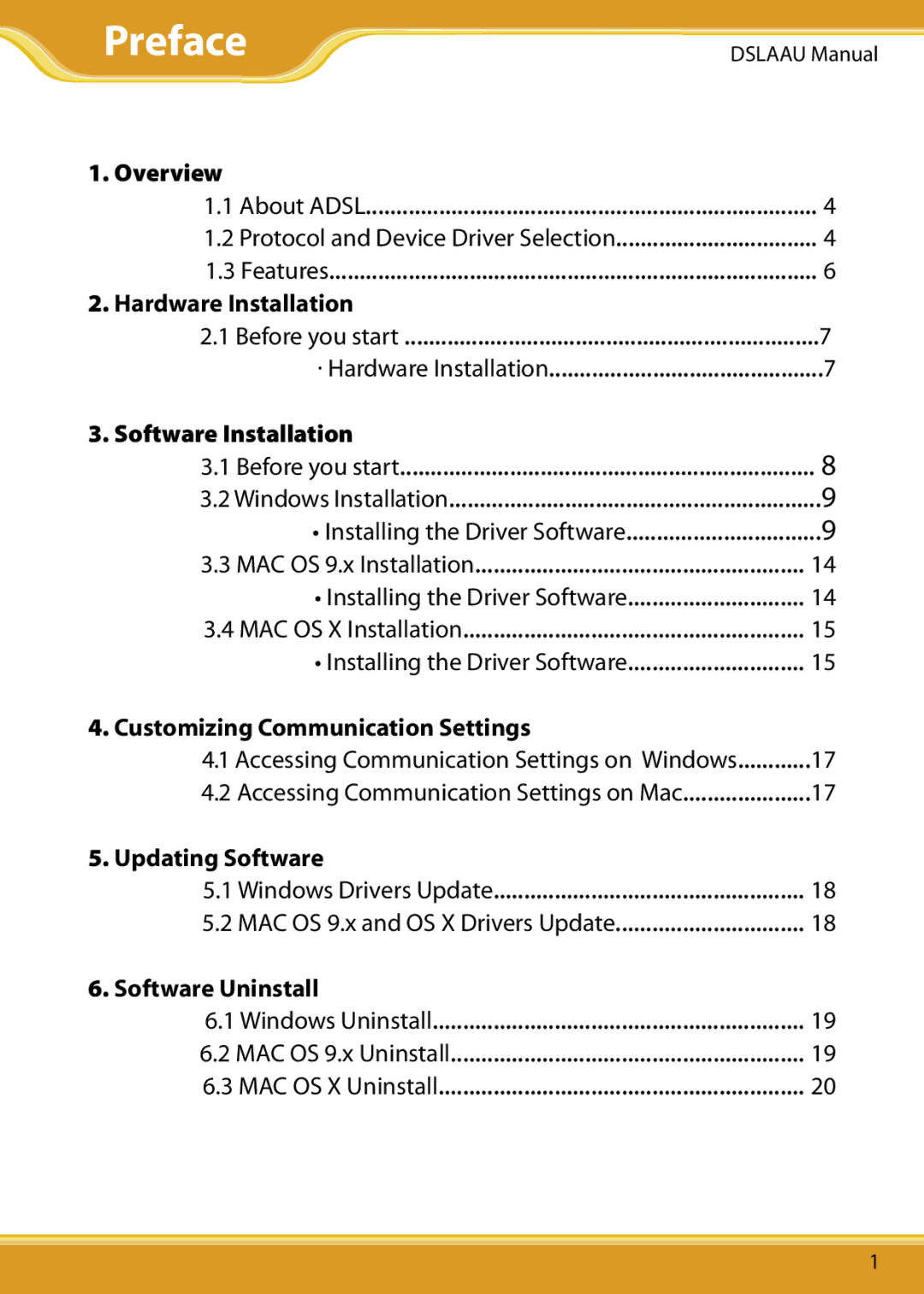 Corega DSLAAU user manual Preface, Software Installation 