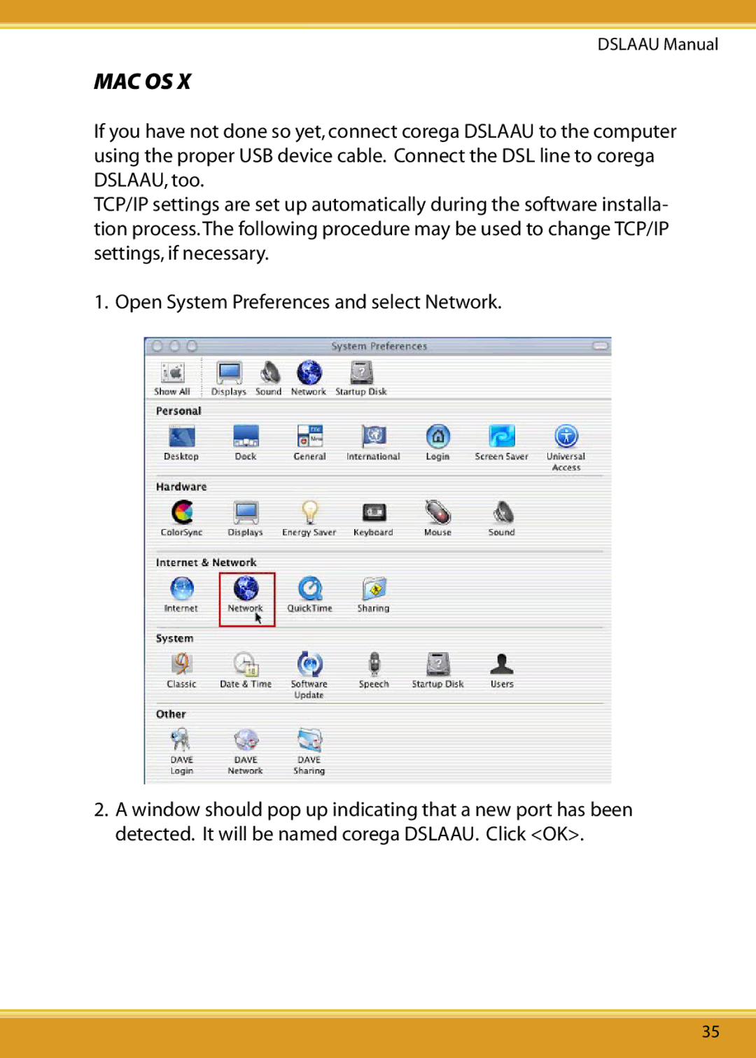 Corega DSLAAU user manual Mac Os 