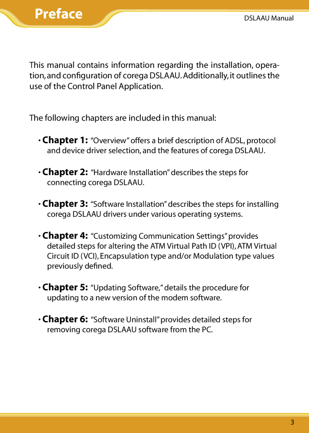 Corega DSLAAU user manual Preface 