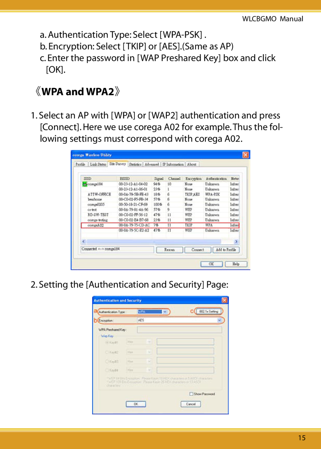 Corega WLCBGMO user manual 《WPA and WPA2》 