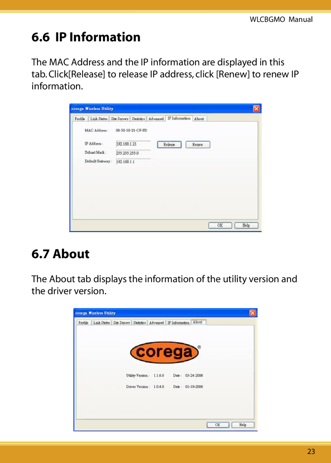 Corega WLCBGMO user manual IP Information, About 