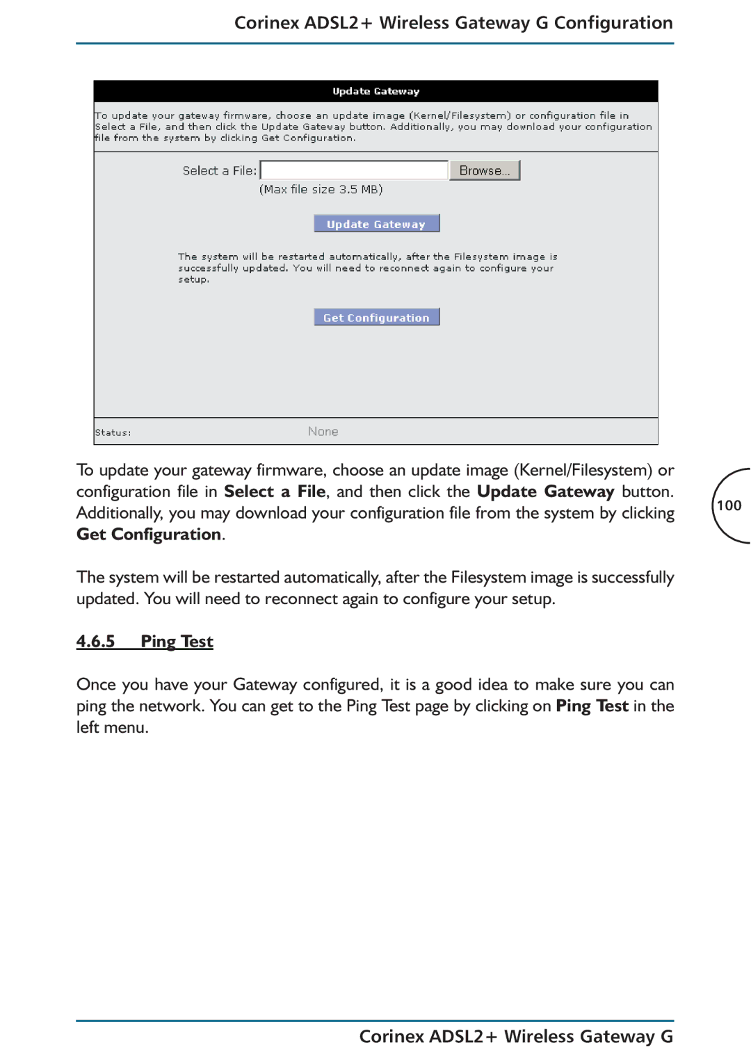 Corinex Global ADSL2+ manual Ping Test 