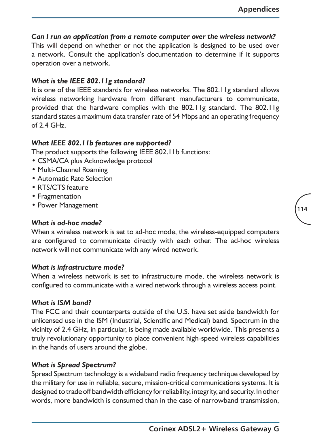 Corinex Global ADSL2+ manual What is the Ieee 802.11g standard? 