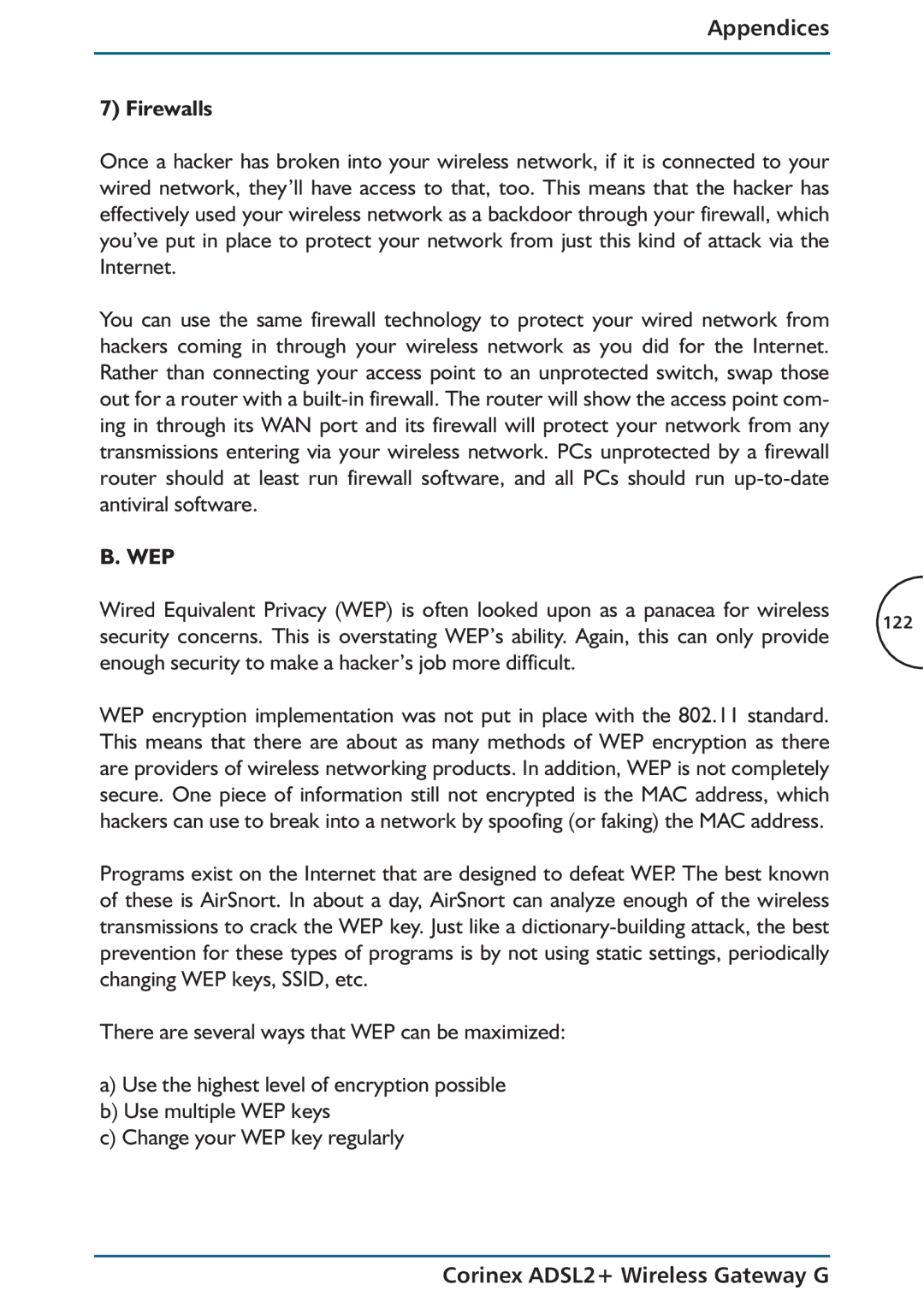 Corinex Global ADSL2+ manual Appendices Firewalls 