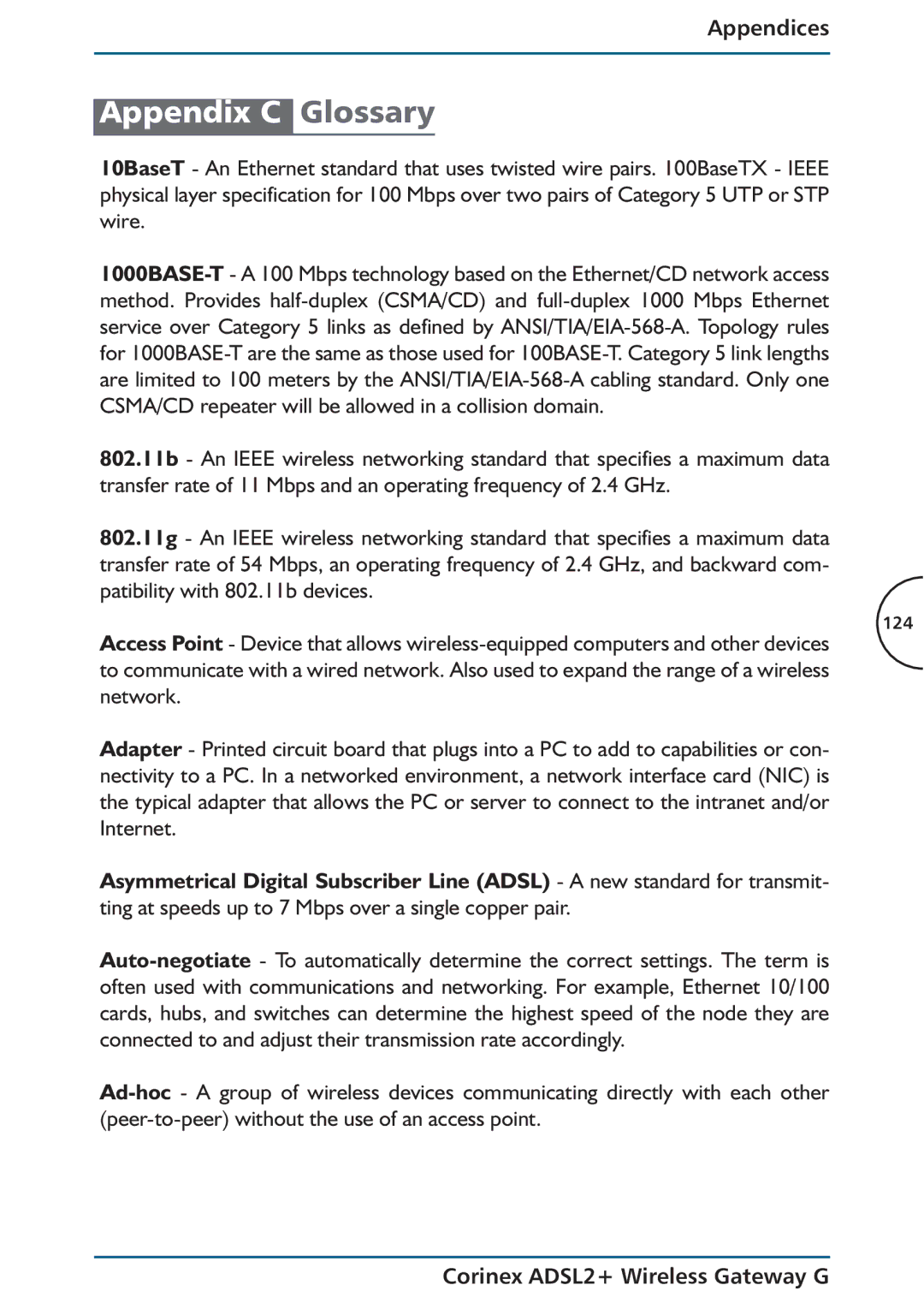 Corinex Global ADSL2+ manual Appendix C Glossary 