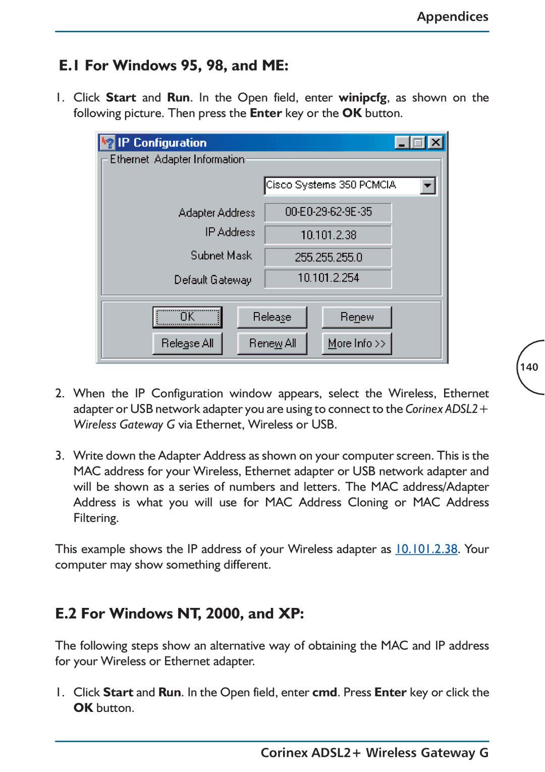 Corinex Global ADSL2+ manual For Windows 95, 98, and ME, For Windows NT, 2000, and XP 