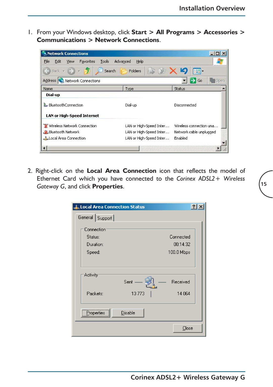 Corinex Global ADSL2+ manual Gateway G, and click Properties 