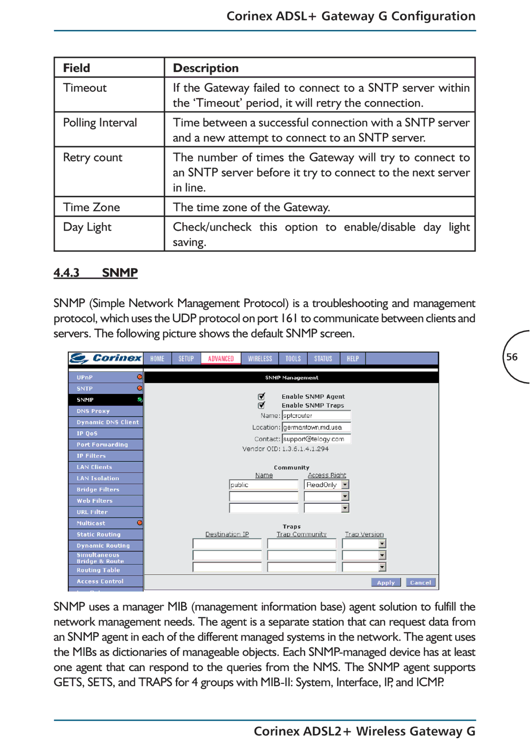 Corinex Global ADSL2+ manual Snmp 