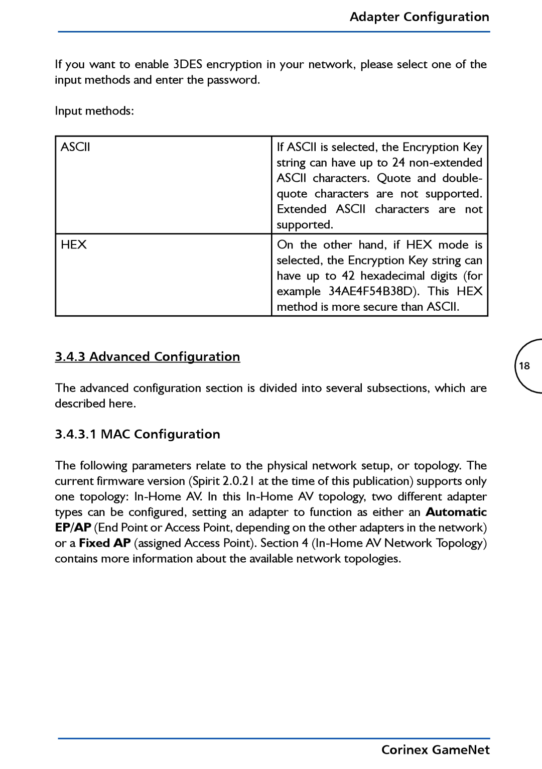 Corinex Global GameNet manual Advanced Configuration, MAC Configuration 