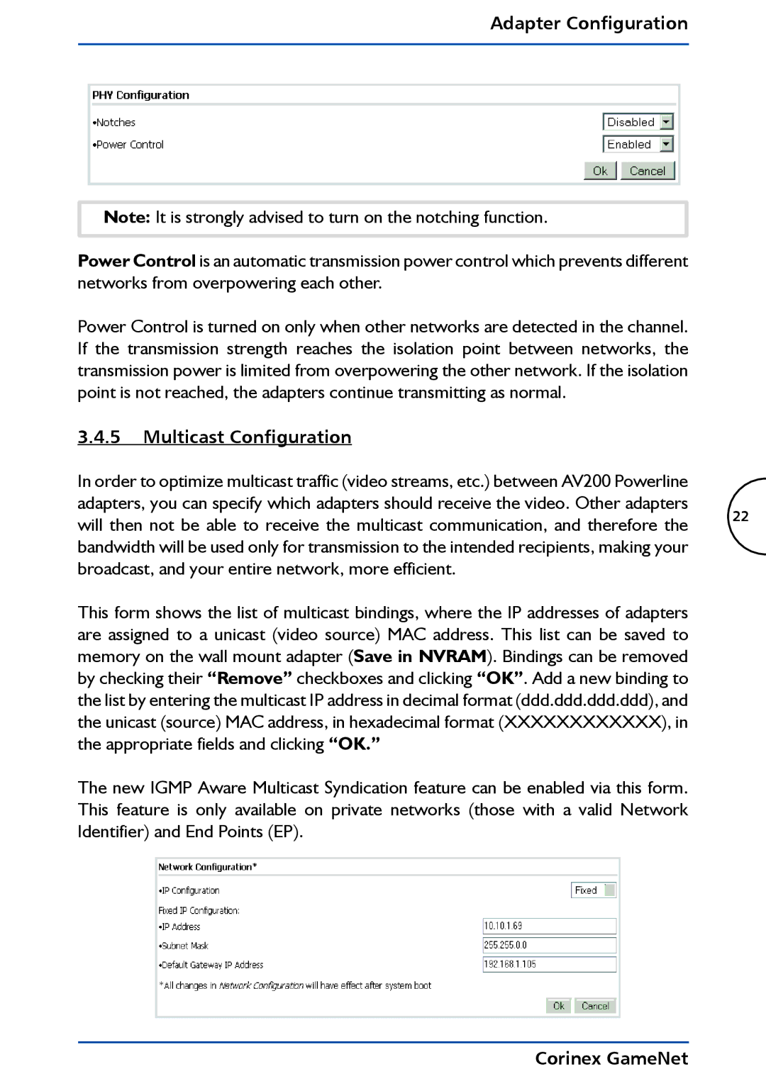 Corinex Global GameNet manual Multicast Configuration 