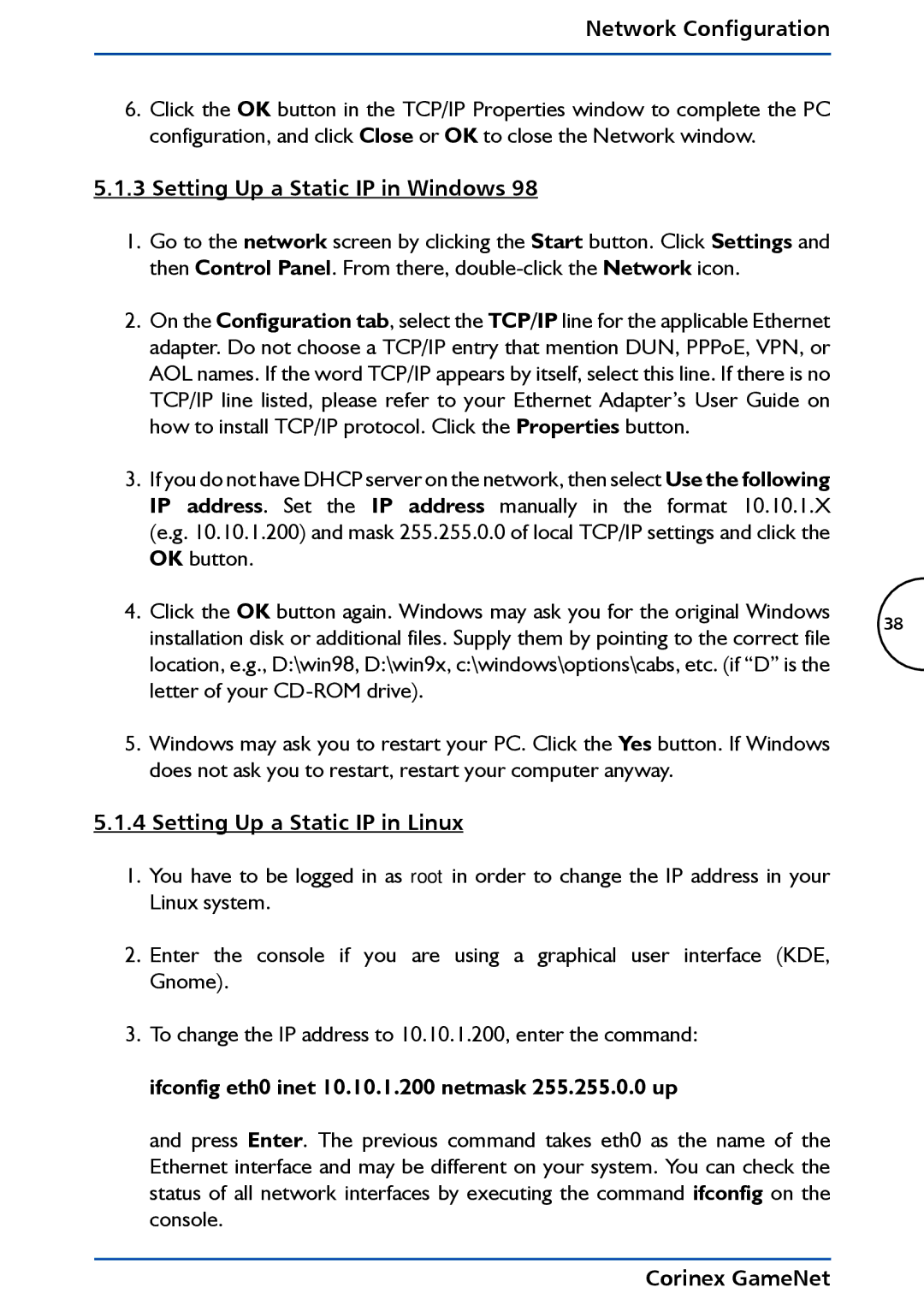 Corinex Global GameNet manual Setting Up a Static IP in Linux 