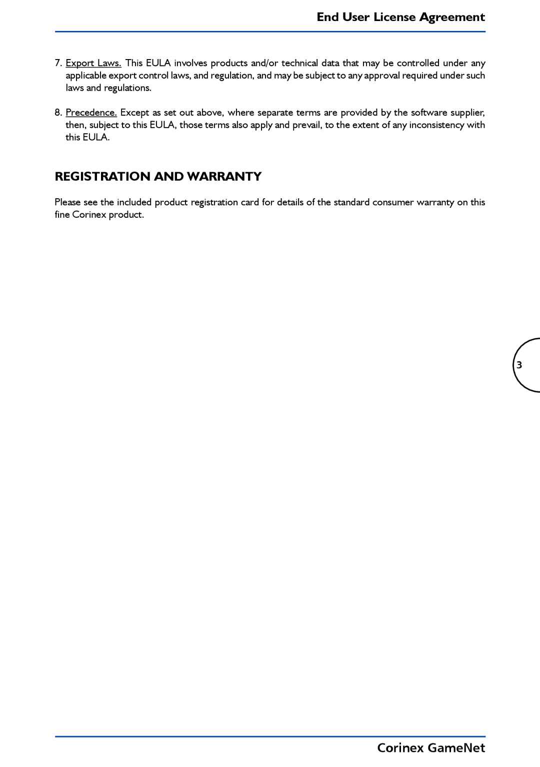 Corinex Global GameNet manual Registration and Warranty 