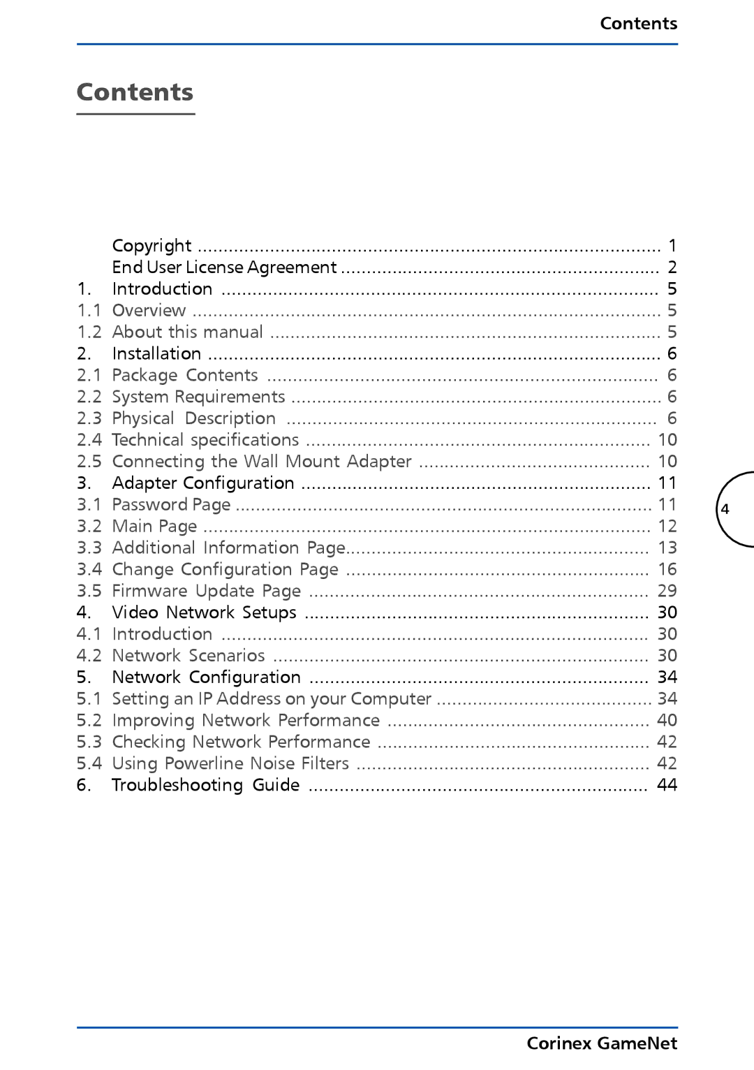 Corinex Global GameNet manual Contents 