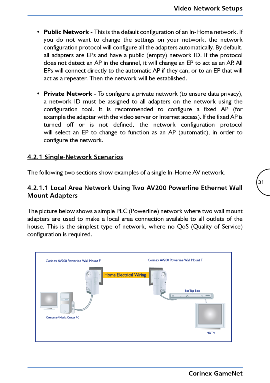 Corinex Global manual Single-Network Scenarios, Video Network Setups, Corinex GameNet, Home Electrical Wiring 