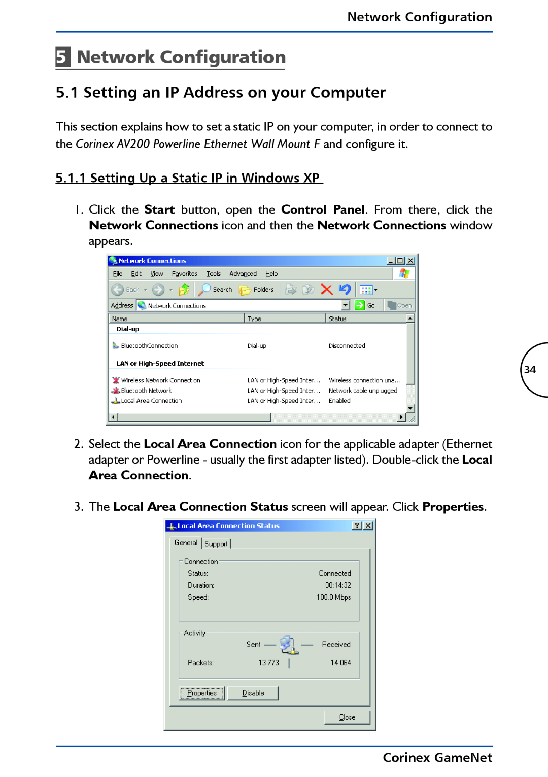 Corinex Global GameNet Network Configuration, Setting an IP Address on your Computer, Setting Up a Static IP in Windows XP 