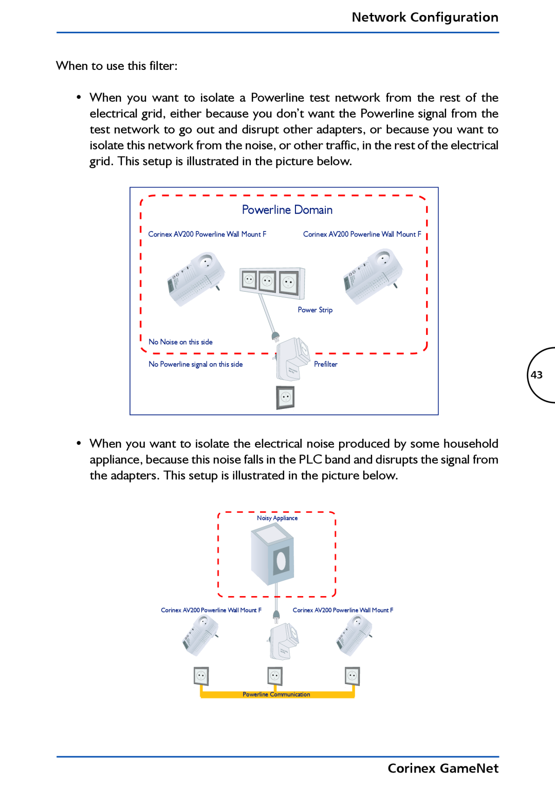 Corinex Global manual Network Configuration, When to use this filter, Powerline Domain, Corinex GameNet 