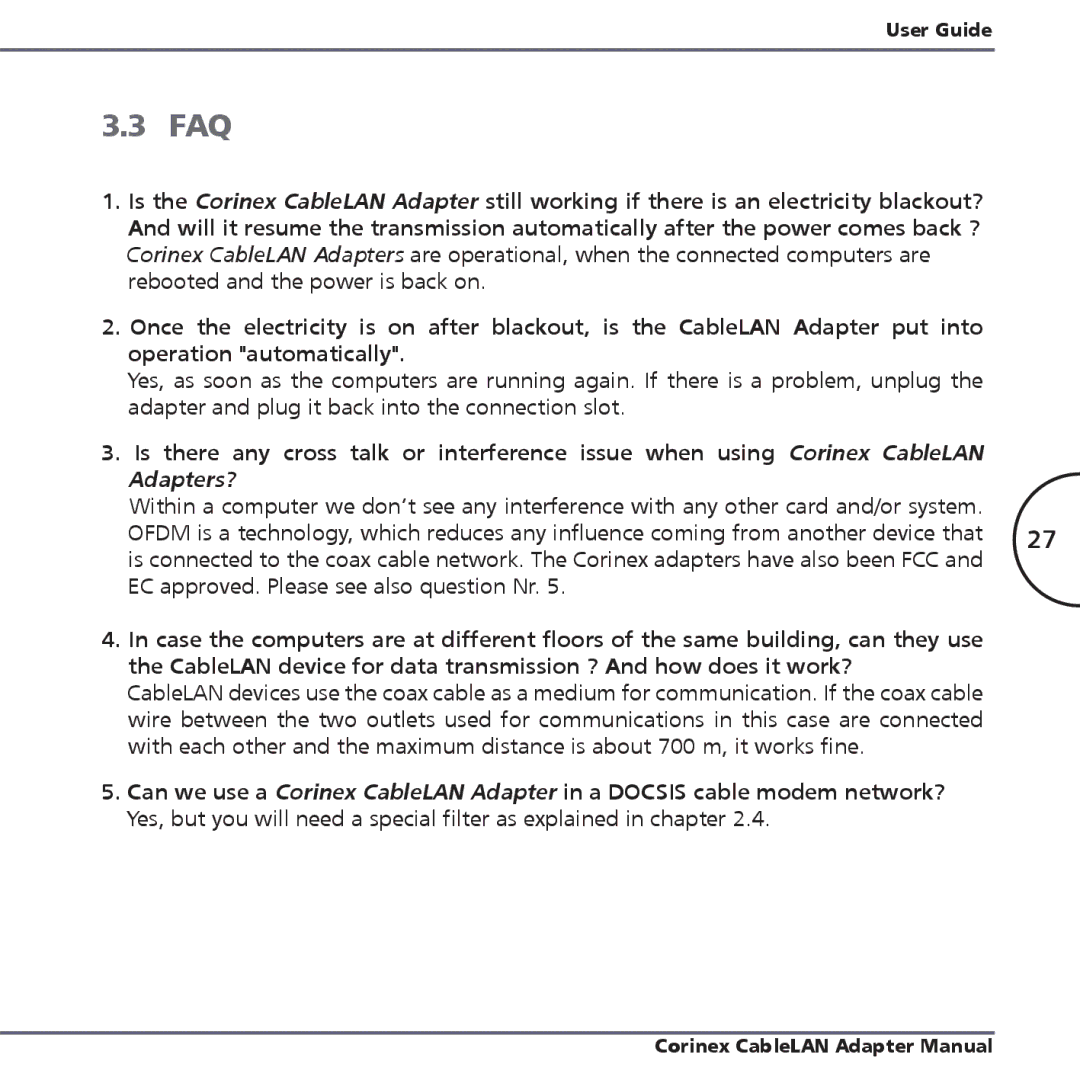 Corinex Global MAC OS X manual Faq, Adapters? 