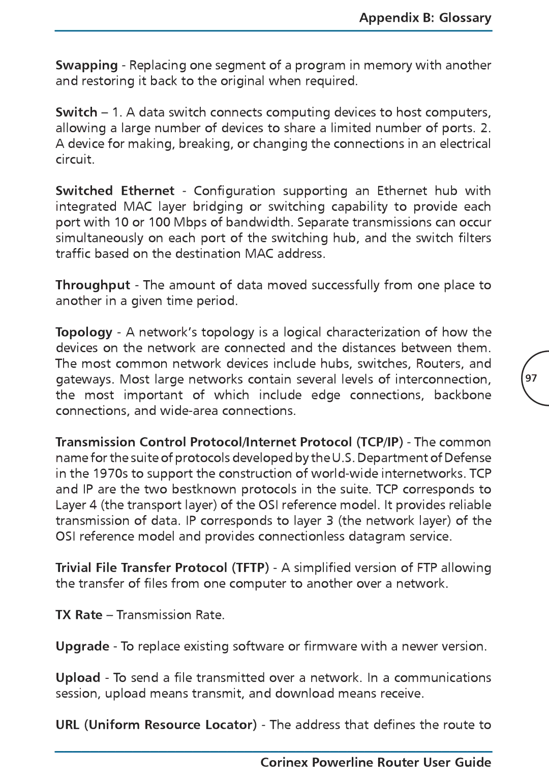 Corinex Global Powerline Router manual Appendix B Glossary 