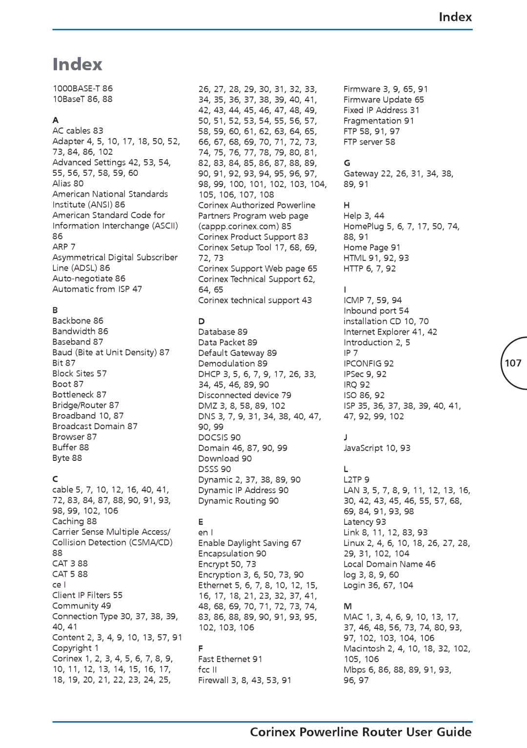 Corinex Global Powerline Router manual Index 