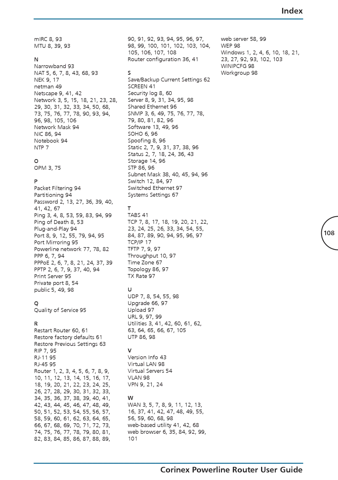 Corinex Global Powerline Router manual 108 