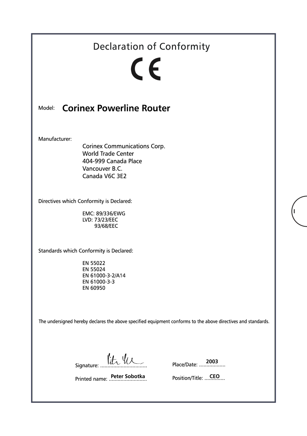 Corinex Global Powerline Router manual 