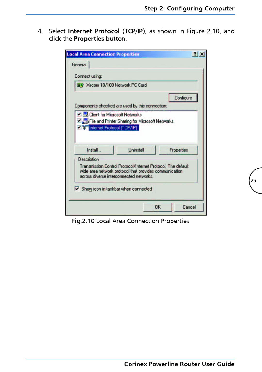 Corinex Global Powerline Router manual Local Area Connection Properties 