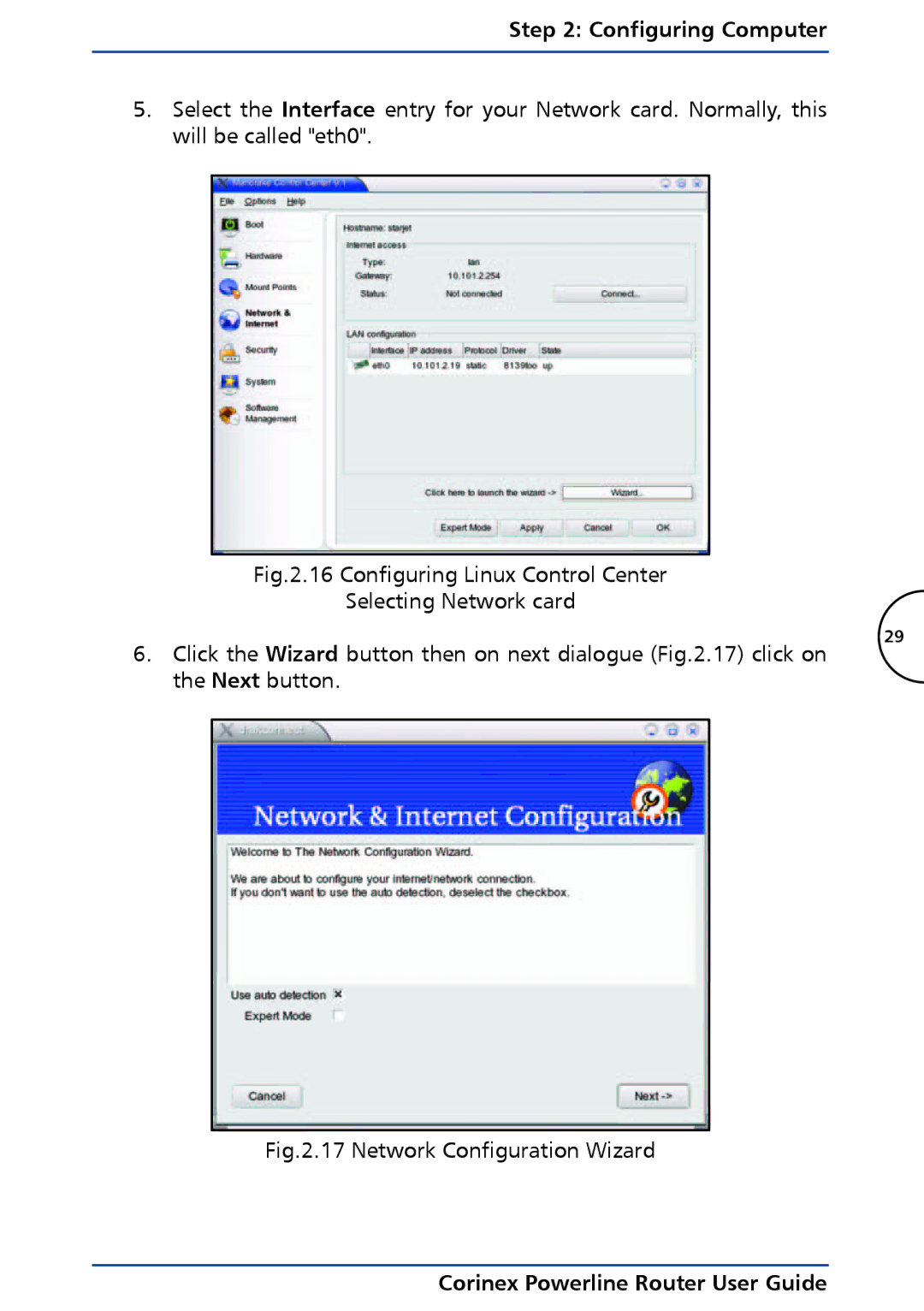 Corinex Global Powerline Router manual Network Configuration Wizard 