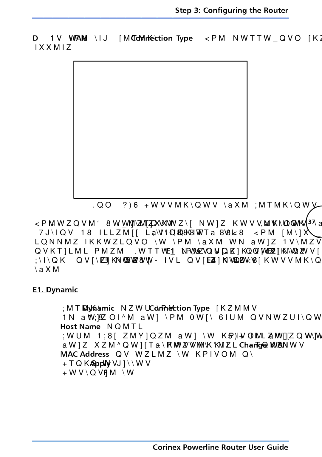 Corinex Global Powerline Router manual E1. Dynamic Select Dynamic from the Connection Type screen 