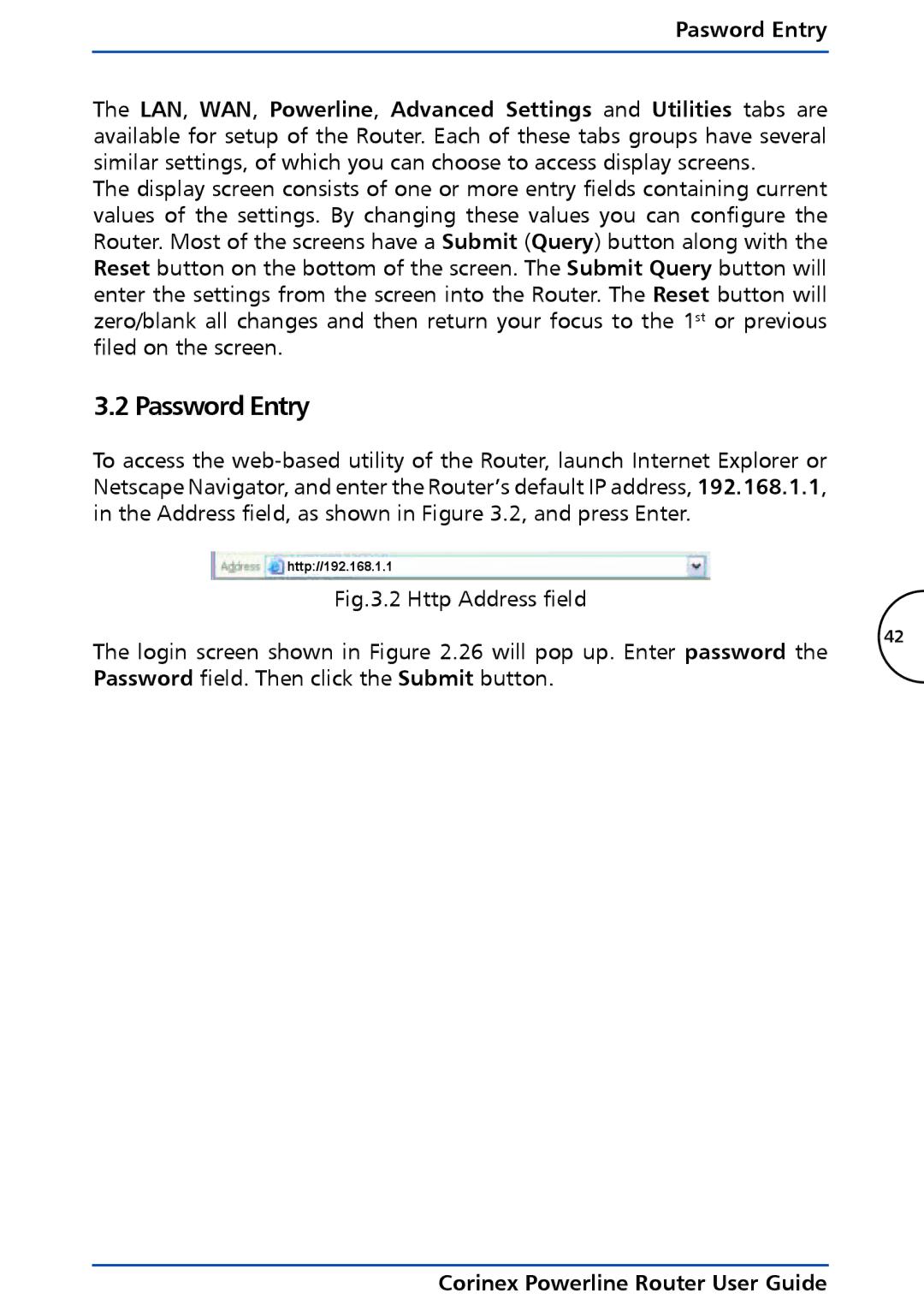 Corinex Global Powerline Router manual Password Entry 