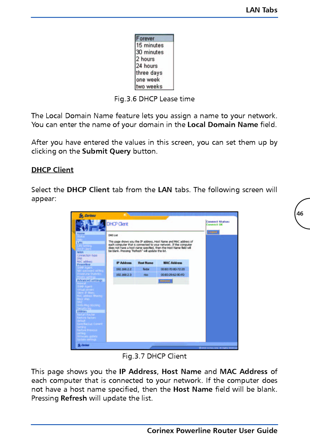 Corinex Global Powerline Router manual Dhcp Client 