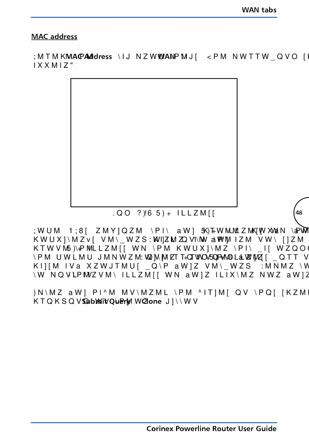 Corinex Global Powerline Router manual WAN tabs MAC address, WAN MAC address 