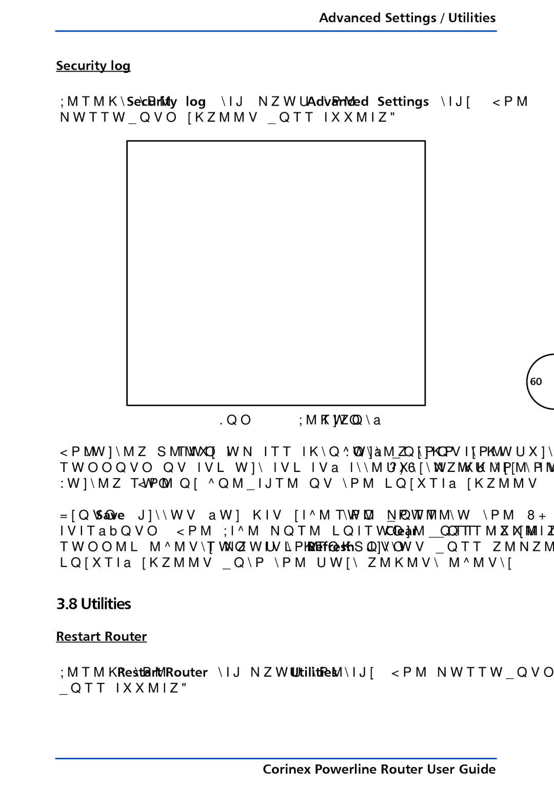 Corinex Global Powerline Router manual Advanced Settings / Utilities Security log, Restart Router 