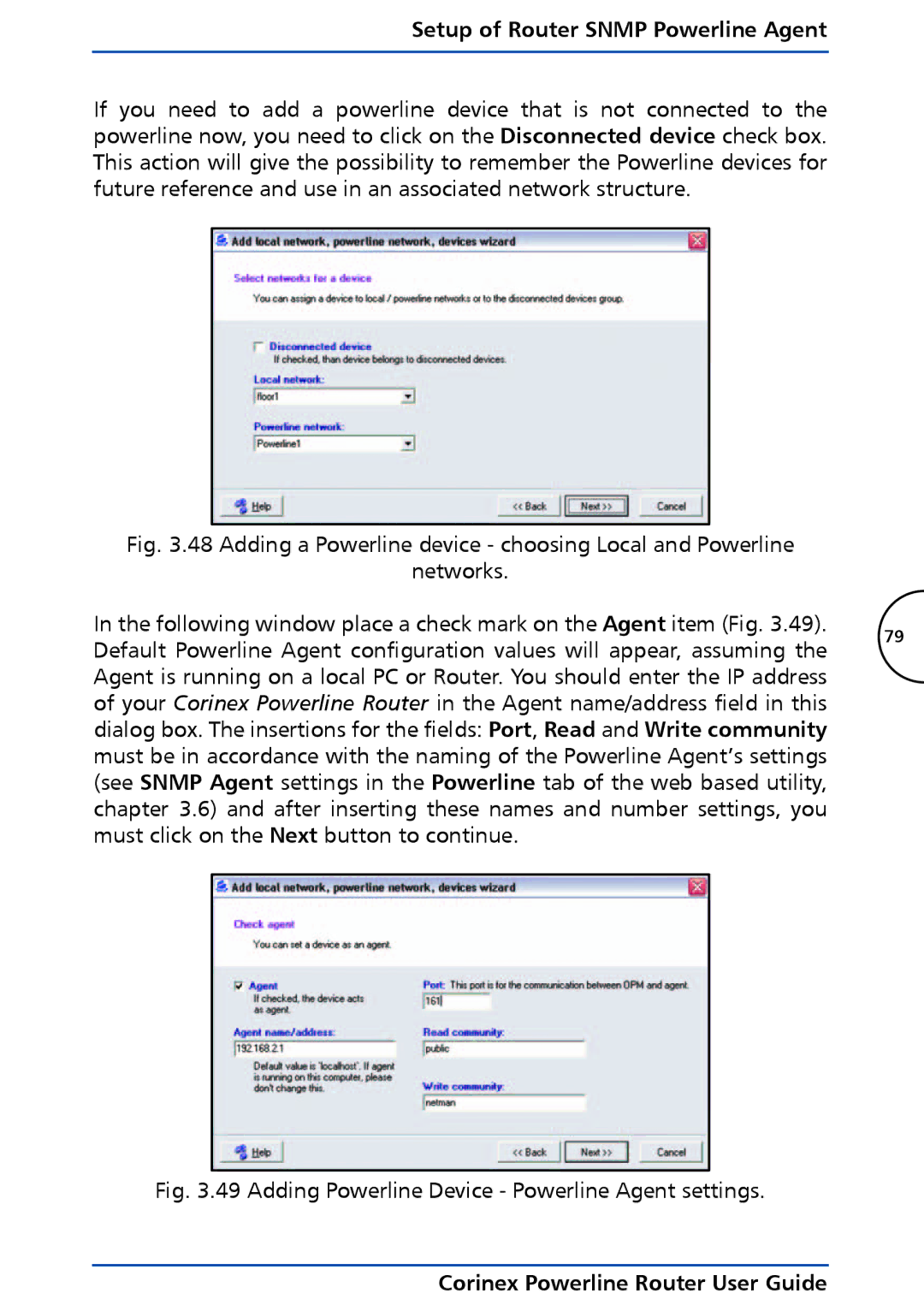 Corinex Global Powerline Router manual Adding Powerline Device Powerline Agent settings 