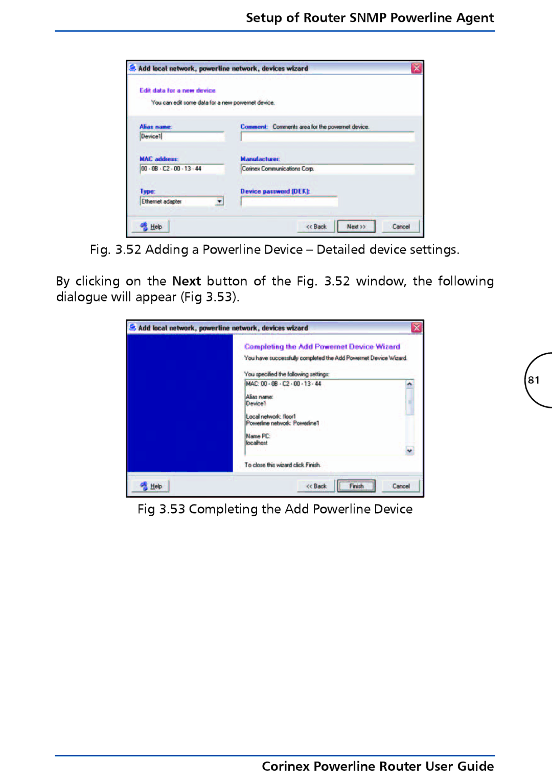 Corinex Global Powerline Router manual Setup of Router Snmp Powerline Agent 