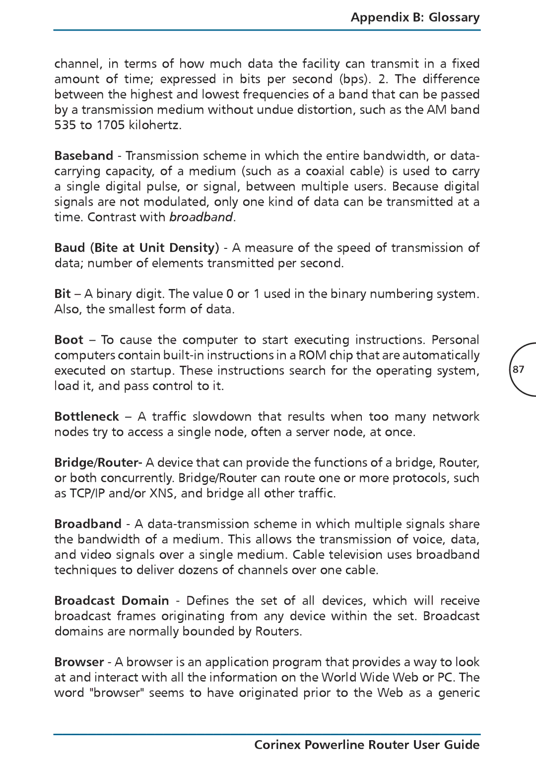 Corinex Global Powerline Router manual Appendix B Glossary 