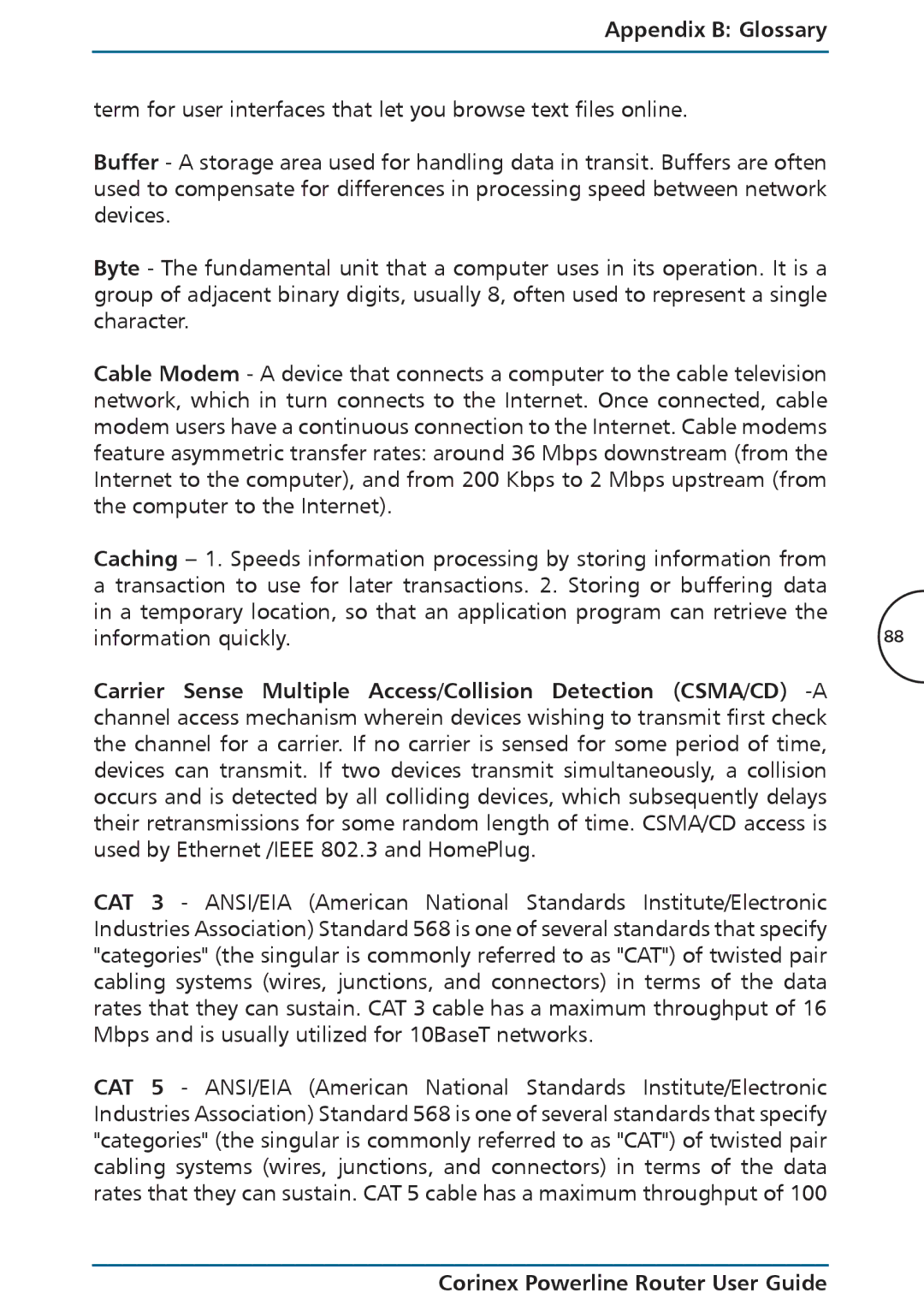 Corinex Global Powerline Router manual Appendix B Glossary 