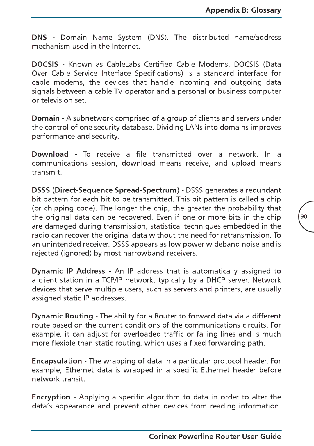 Corinex Global Powerline Router manual Appendix B Glossary 