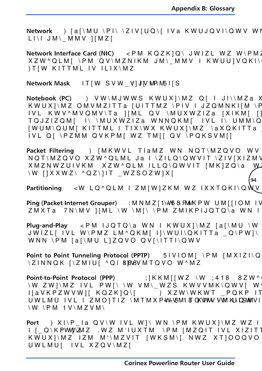 Corinex Global Powerline Router manual Appendix B Glossary 