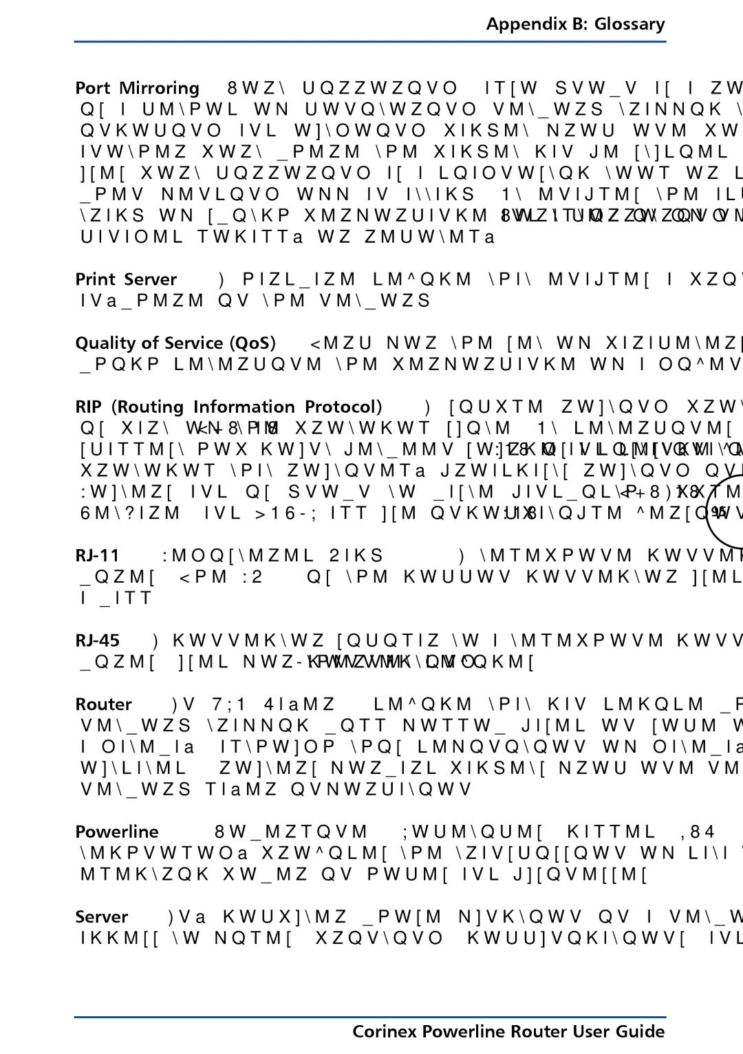 Corinex Global Powerline Router manual Appendix B Glossary 