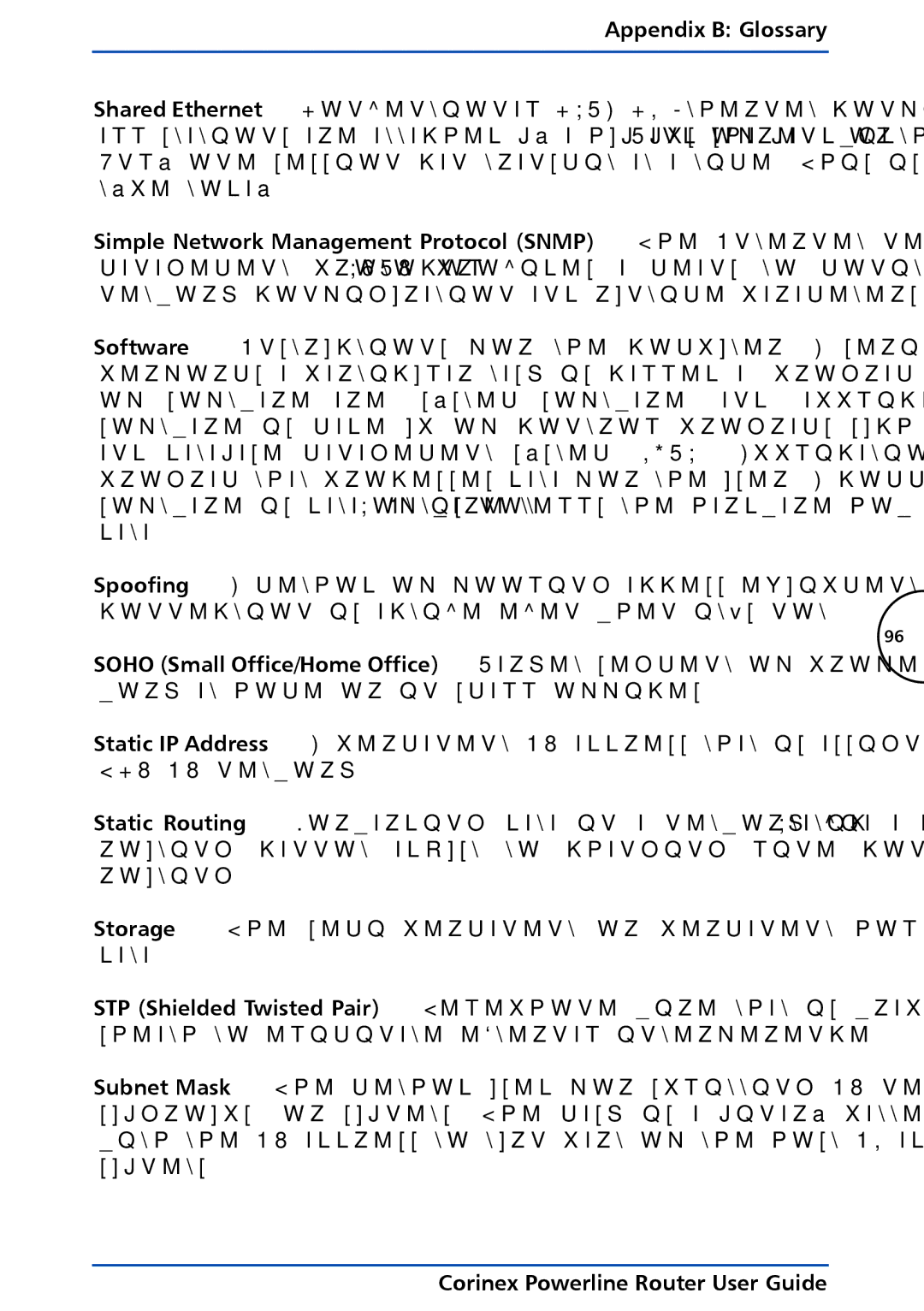 Corinex Global Powerline Router manual Appendix B Glossary 