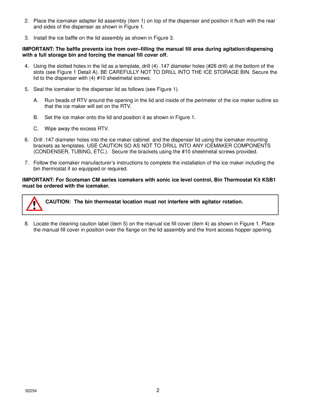 Cornelius 29505, 08027, 08030 installation instructions 92254 