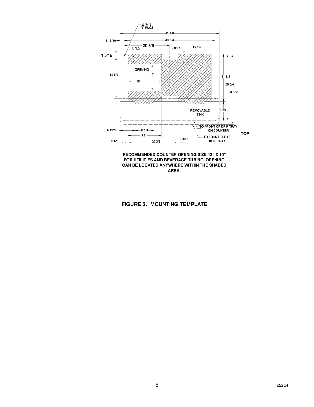 Cornelius 29505, 08027, 08030 installation instructions Mounting Template 