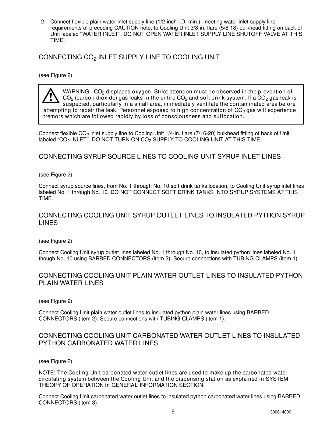 Cornelius 000 PLUS, 10 installation manual Connecting CO2 Inlet Supply Line to Cooling Unit 