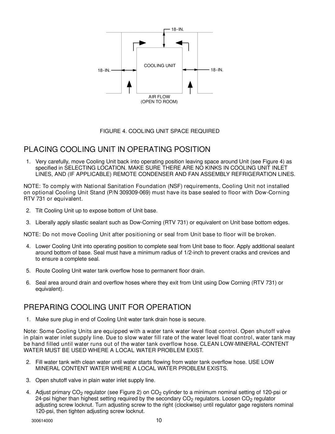 Cornelius 10, 000 PLUS installation manual Placing Cooling Unit in Operating Position, Preparing Cooling Unit for Operation 