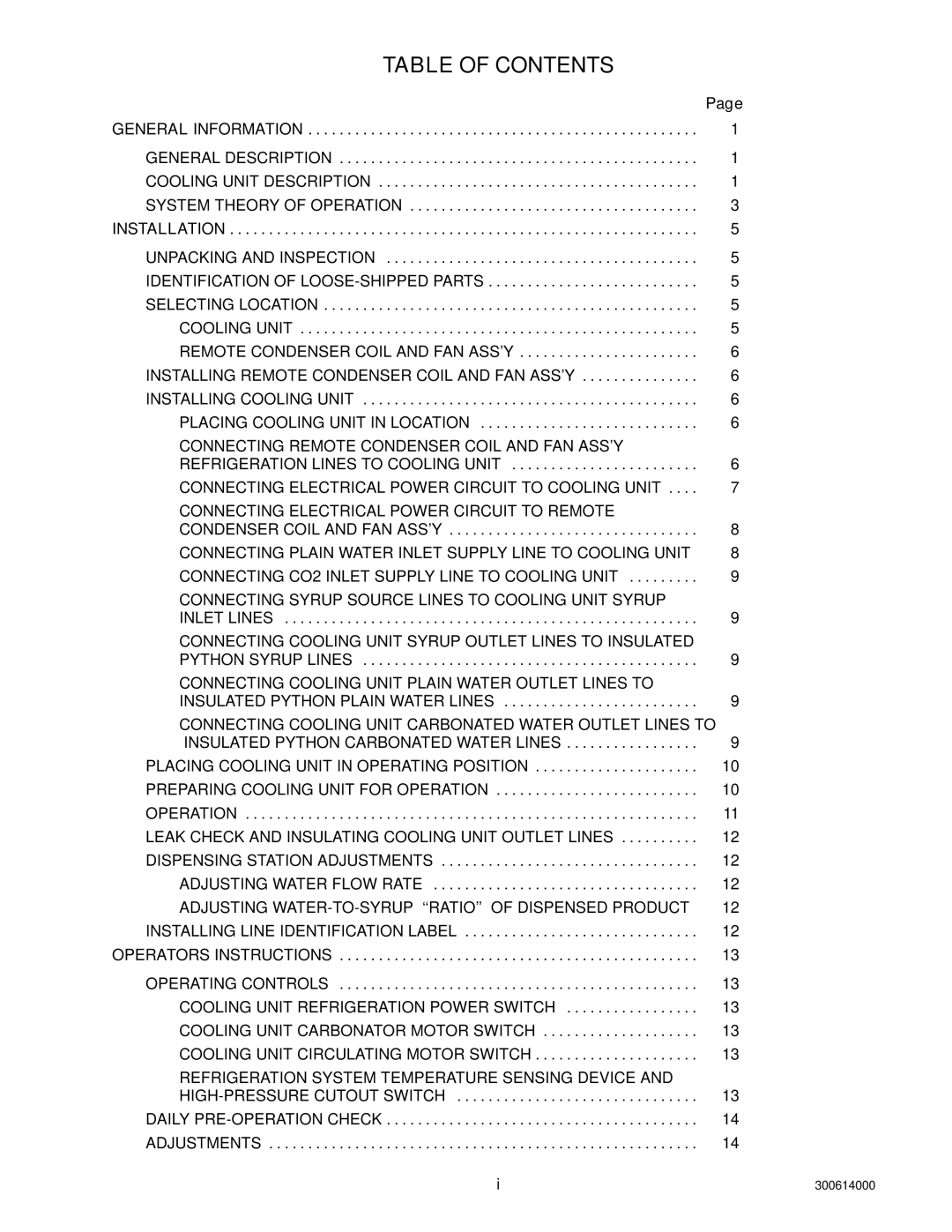 Cornelius 10, 000 PLUS installation manual Table of Contents 