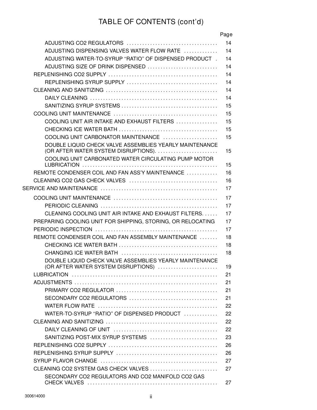 Cornelius 000 PLUS, 10 installation manual Table of Contents cont’d 