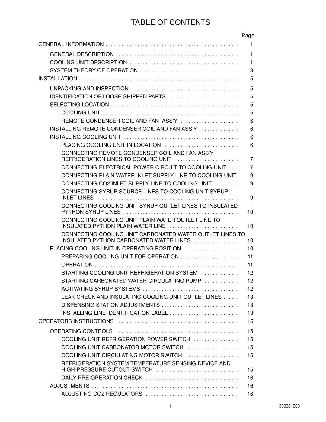 Cornelius 10, 000 installation manual Table of Contents 