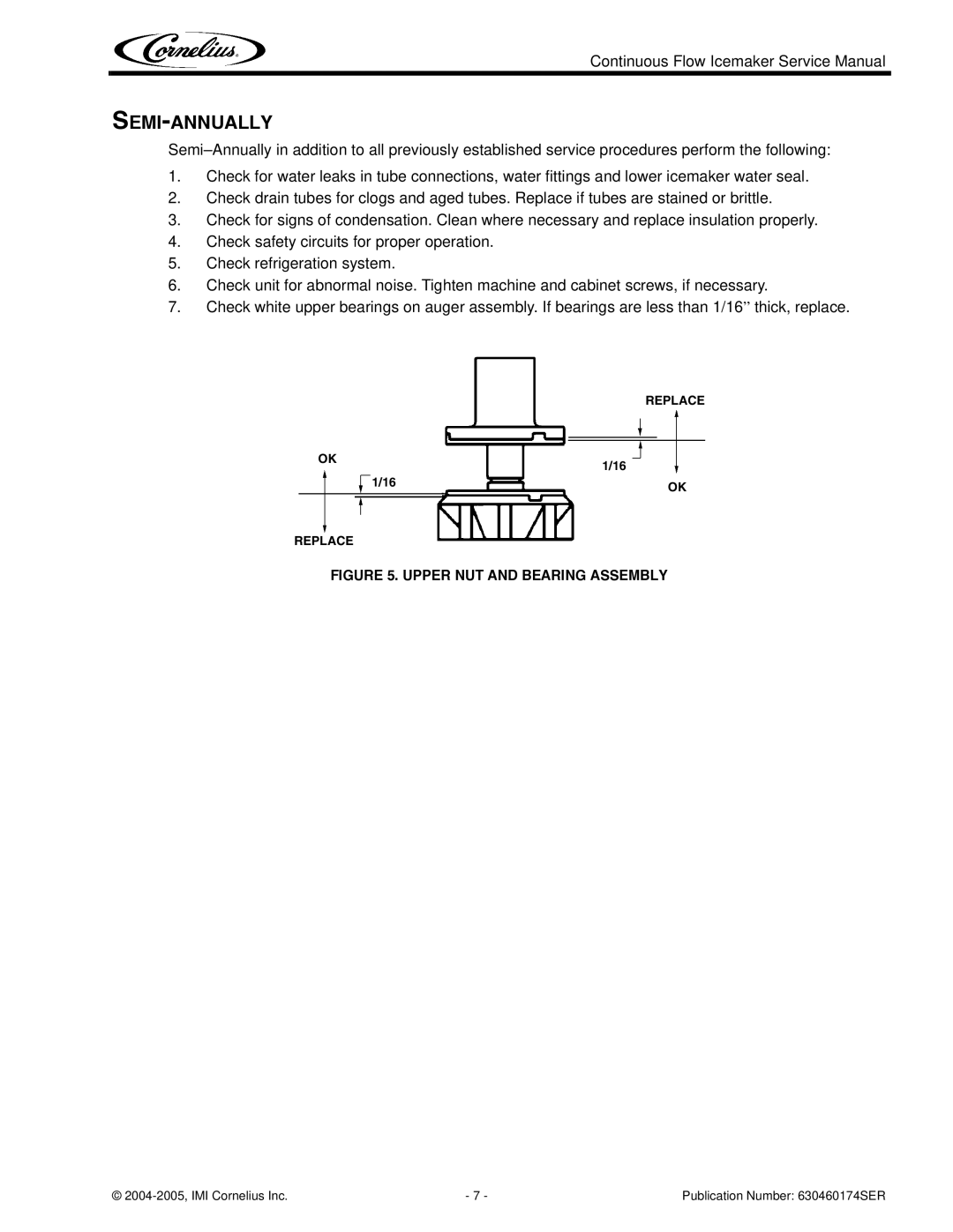 Cornelius 1000 service manual Semi-Annually, Upper NUT and Bearing Assembly 