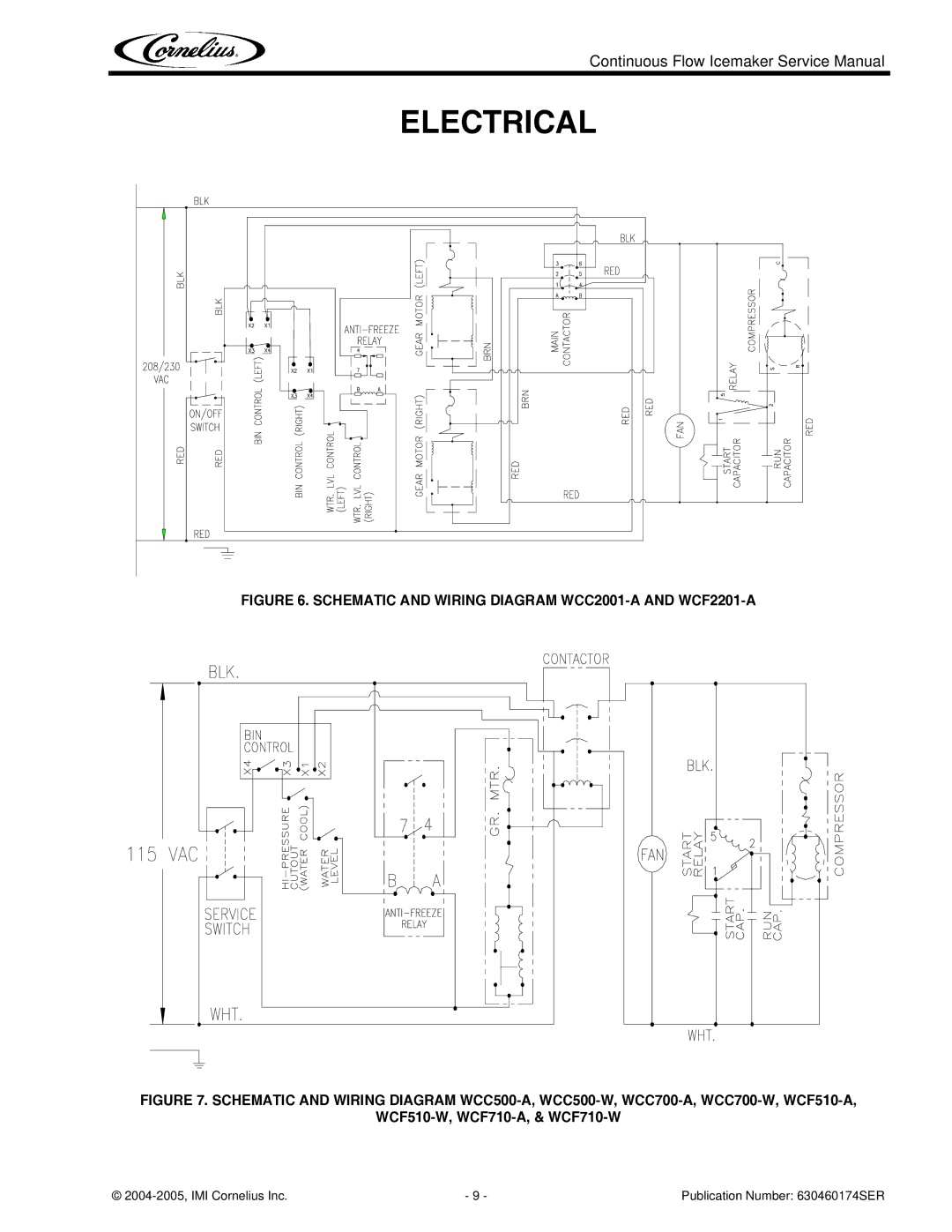 Cornelius 1000 service manual Electrical, Schematic and Wiring Diagram WCC2001-A and WCF2201-A 