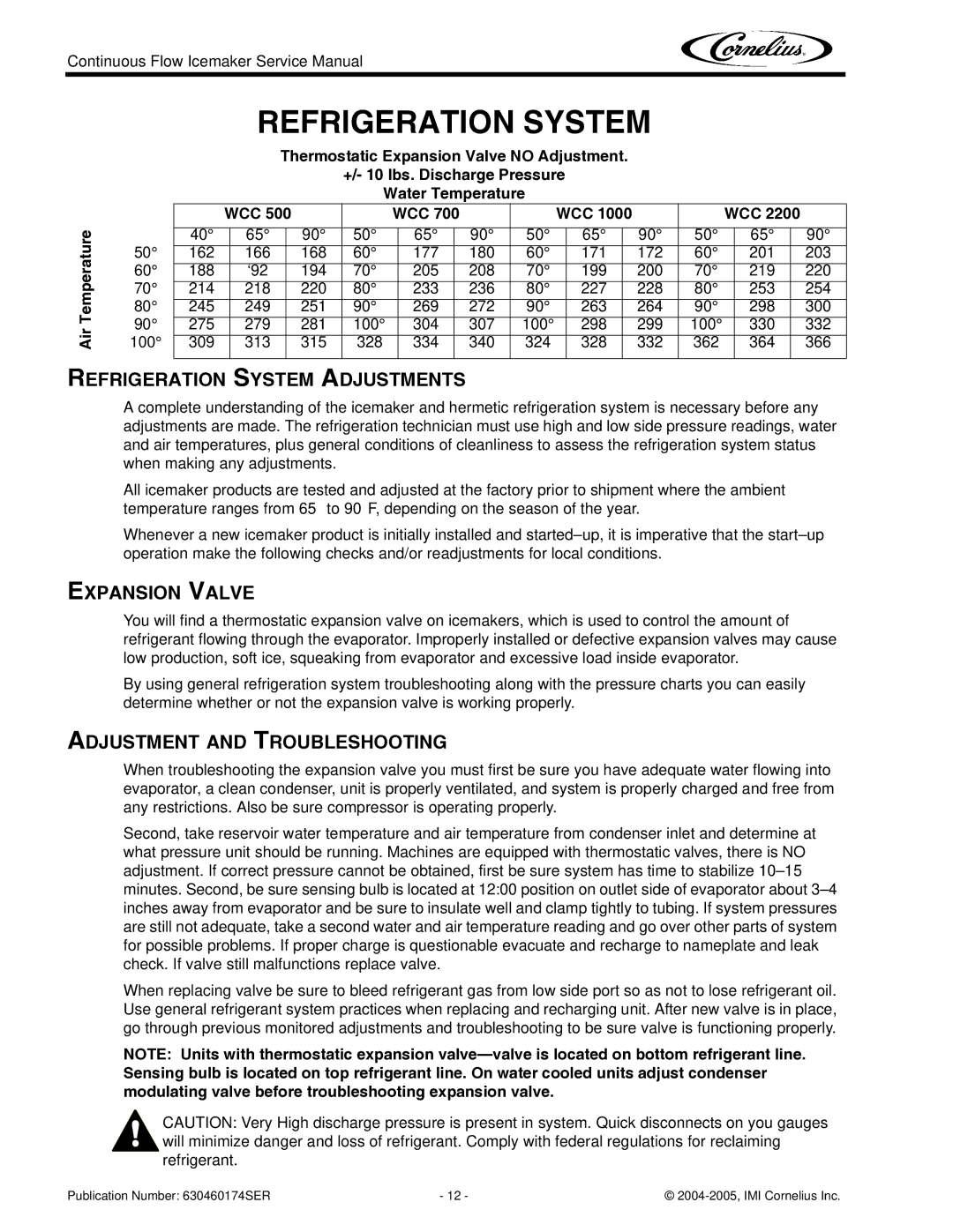 Cornelius 1000 service manual Refrigeration System Adjustments, Expansion Valve, Adjustment and Troubleshooting 